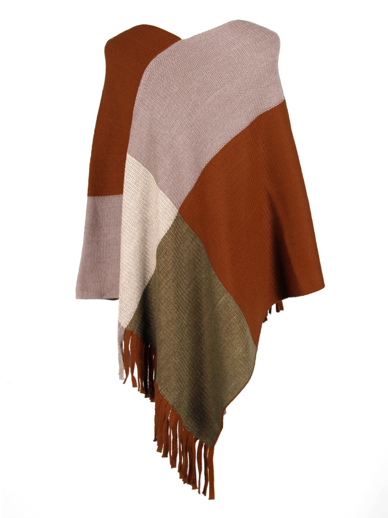 Title 18, Damen Cape Schal mit Fransen und Colorblock Man...