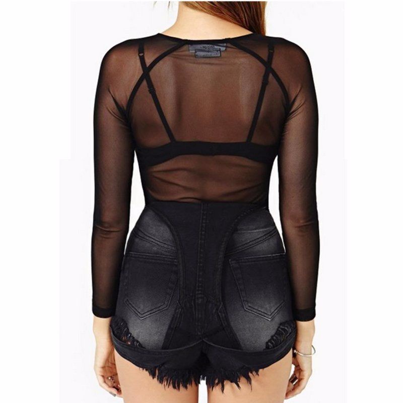 Title 3, Black transparent mesh bottoming shirt for laye...