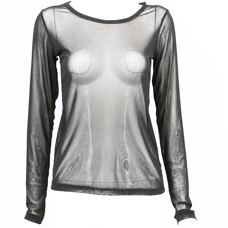 Title 6, Black transparent mesh bottoming shirt for laye...