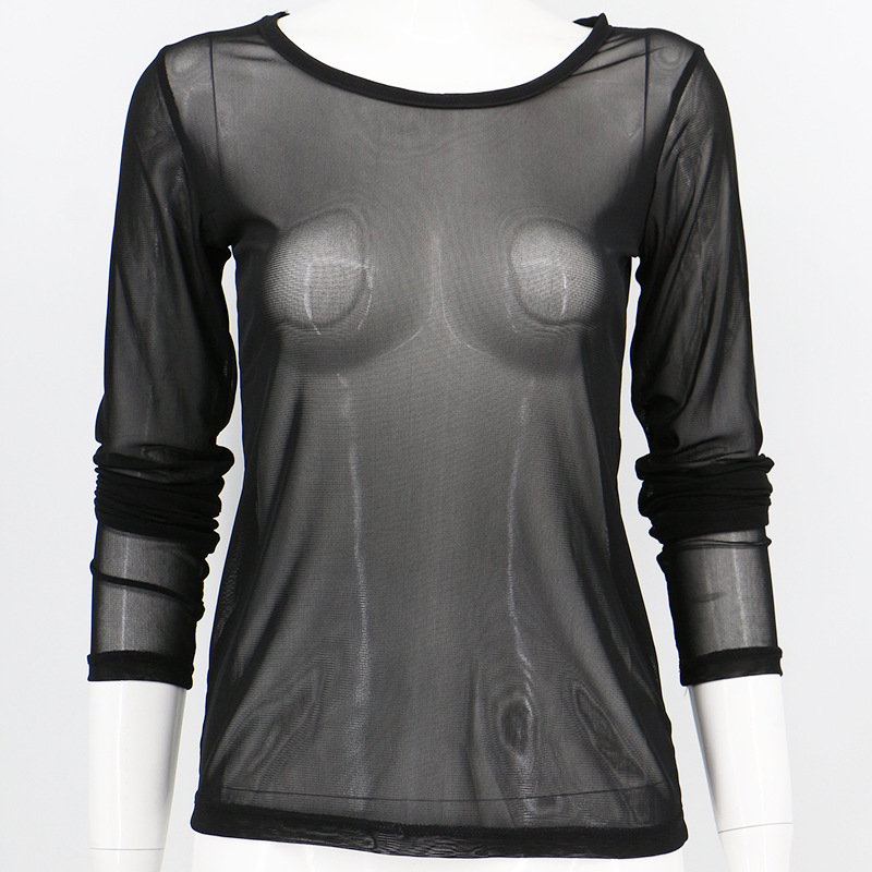 Title 7, Black transparent mesh bottoming shirt for laye...