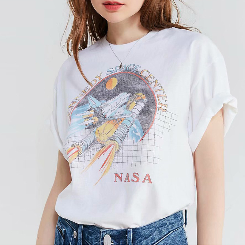 Title 2, Spaceship printed loose short sleeve T-shirt