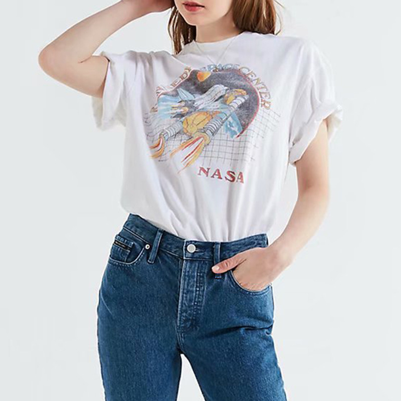 Title 3, Spaceship printed loose short sleeve T-shirt