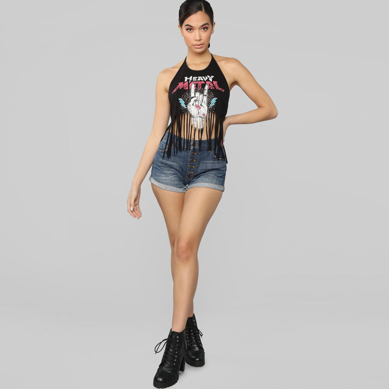 Title 12, Tassel print halter T-shirt, de perfecte zomert...