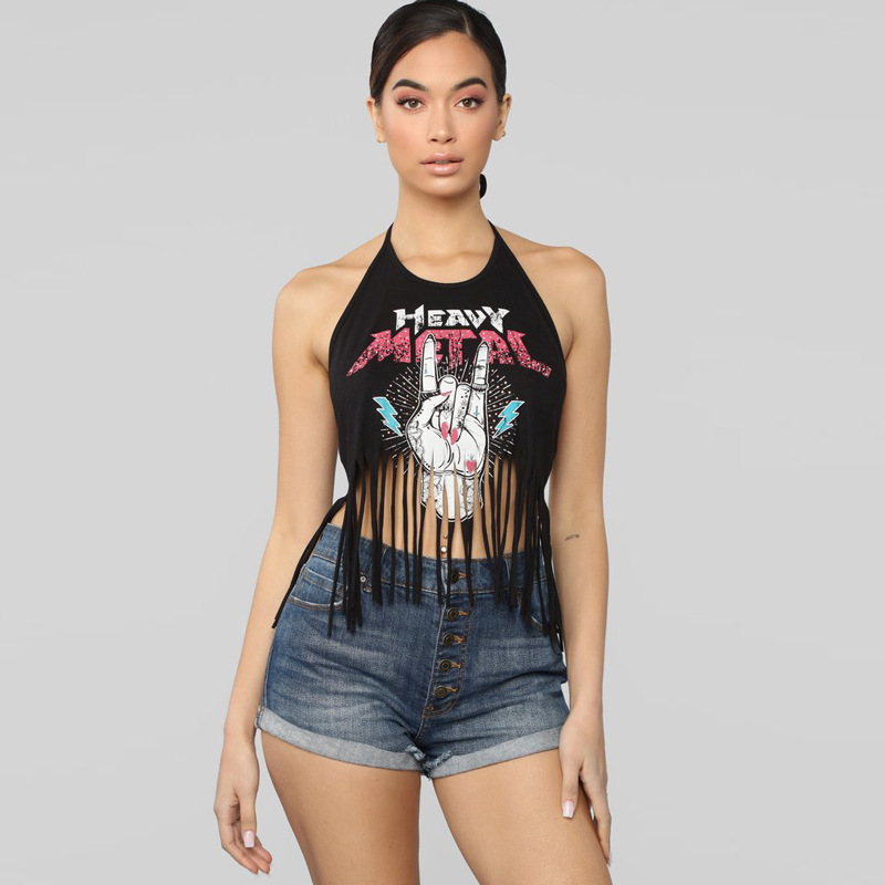 Title 14, Tassel print halter T-shirt, de perfecte zomert...