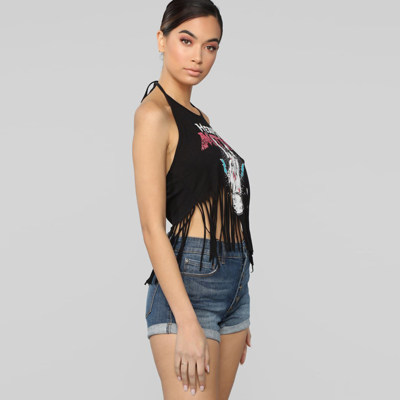 Title 15, Tassel print halter T-shirt, de perfecte zomert...