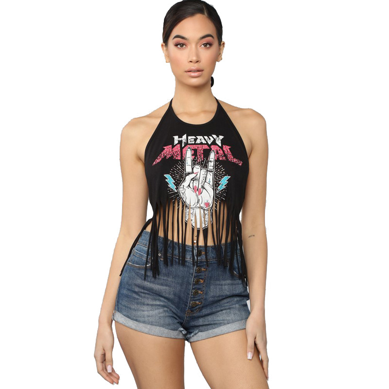 Title 19, Tassel print halter T-shirt, de perfecte zomert...