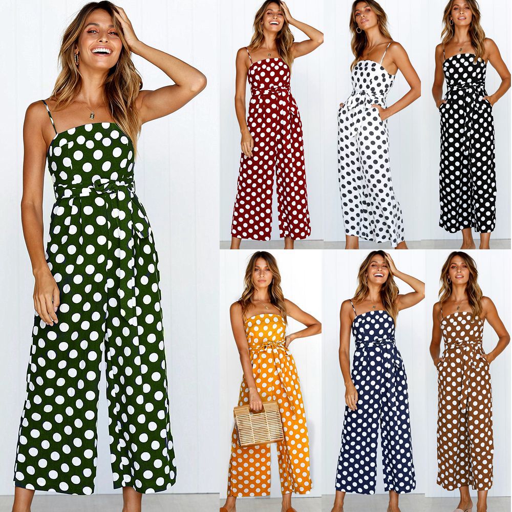 Title 2, Sleeveless strapless polka dot long jumpsuit