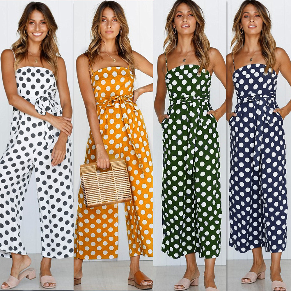 Title 3, Sleeveless strapless polka dot long jumpsuit