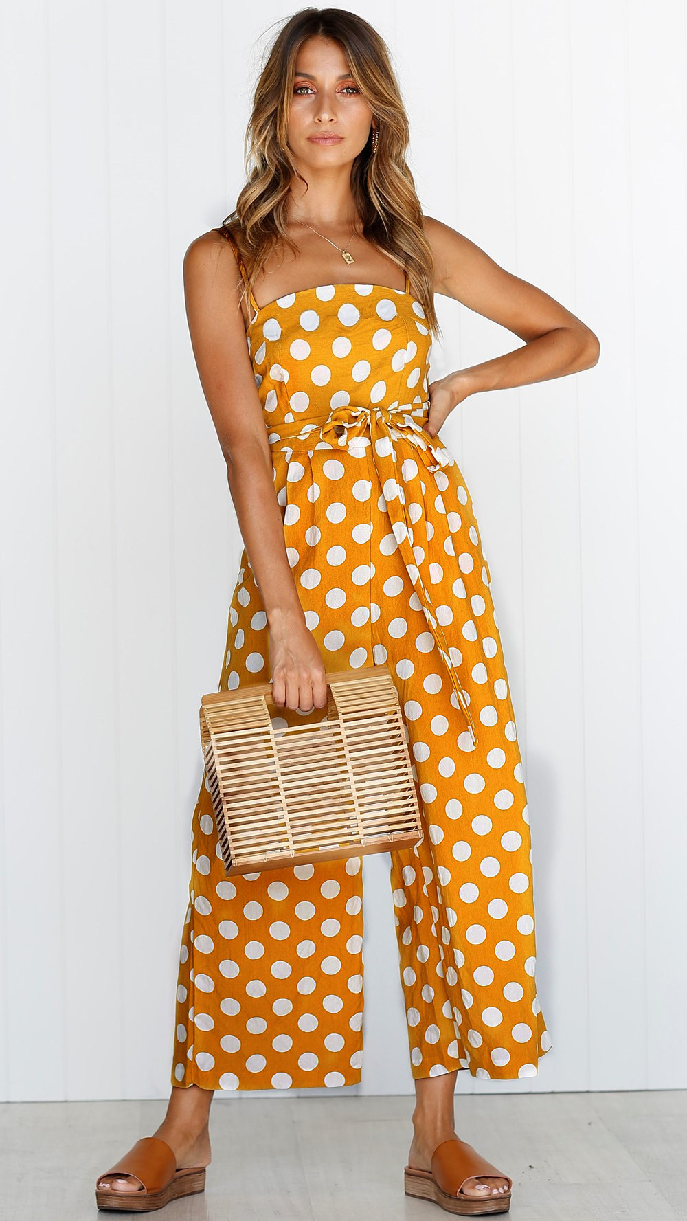 Title 4, Sleeveless strapless polka dot long jumpsuit