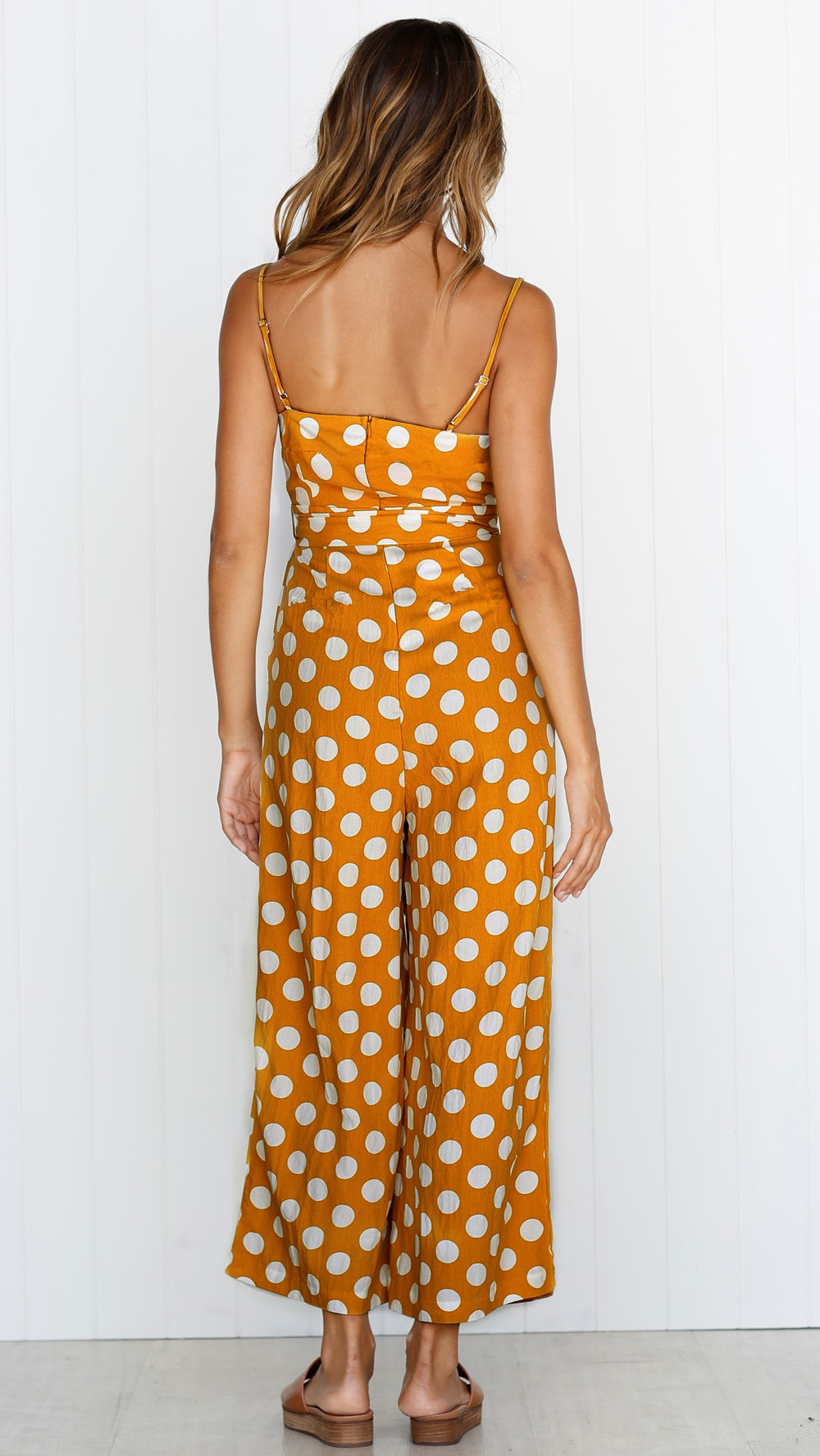 Title 6, Sleeveless strapless polka dot long jumpsuit