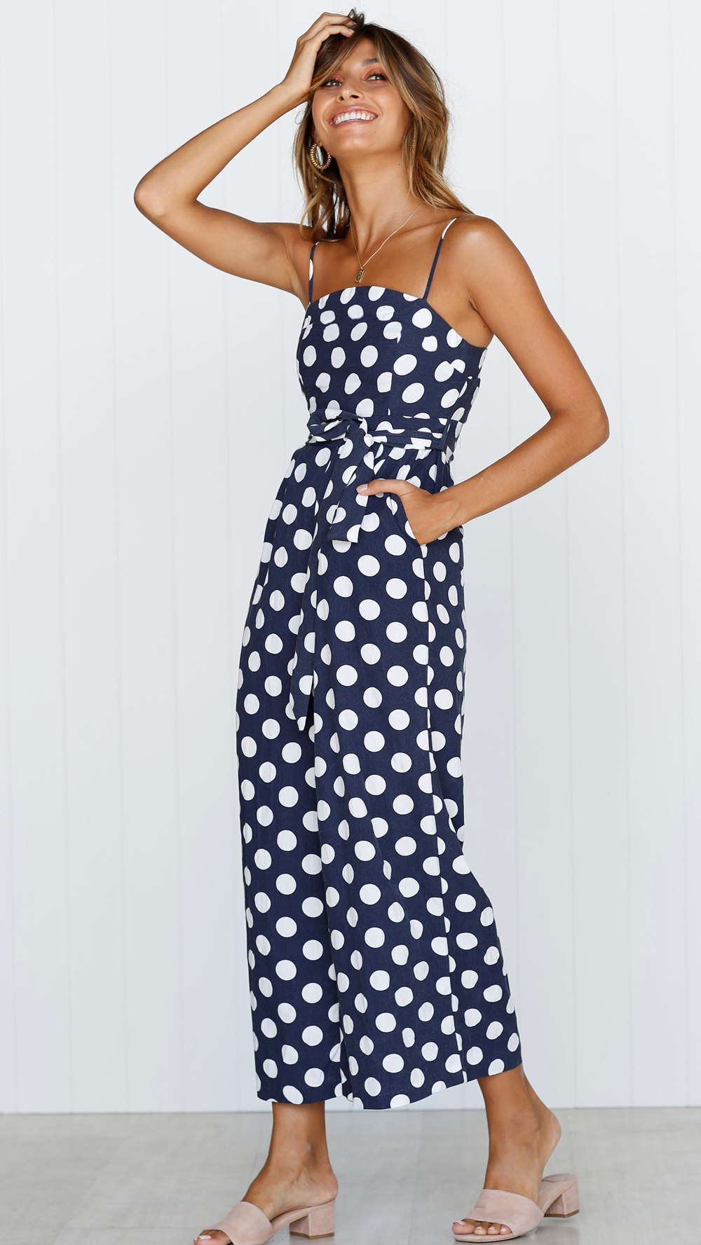 Title 11, Sleeveless strapless polka dot long jumpsuit