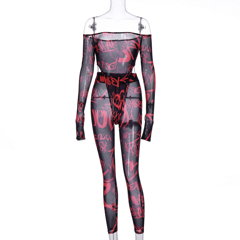 Title 16, Mesh Yarn Shoulder Bodysuit Pants