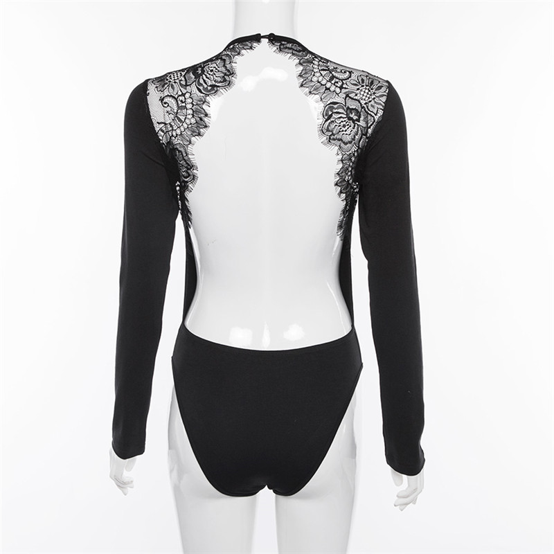 Title 7, Open-back lace stitching long-sleeved jumpsuit