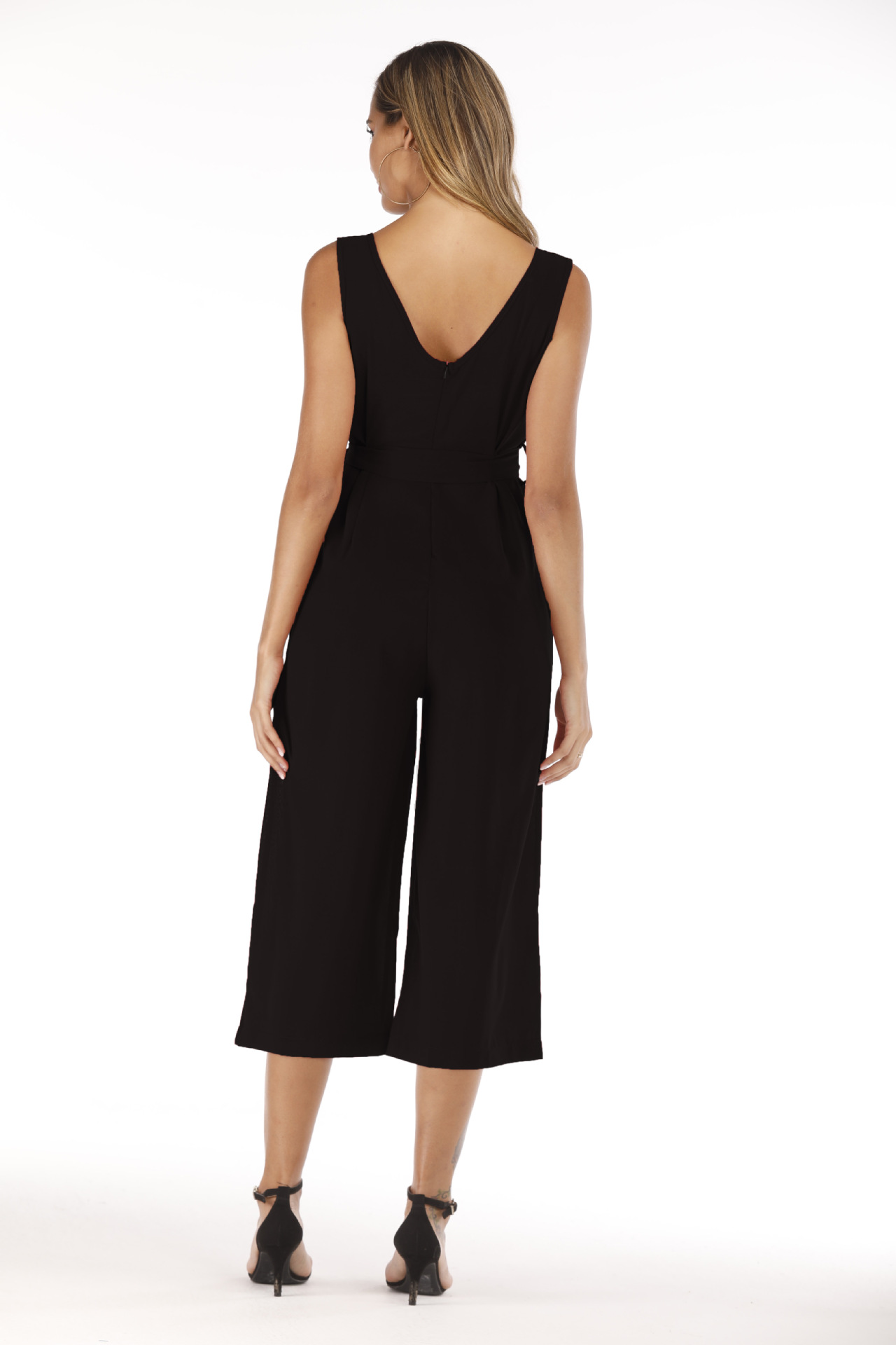 Title 10, V-neck halter buttons with belt jumpsuit