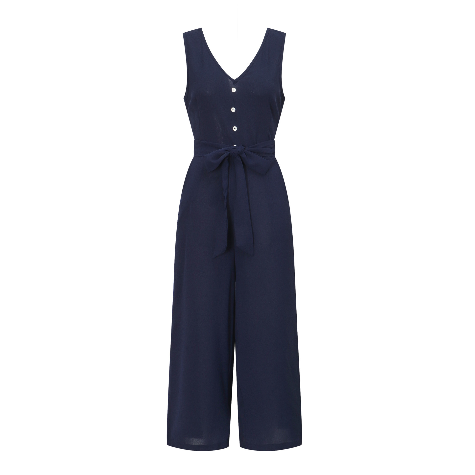 Title 11, V-neck halter buttons with belt jumpsuit