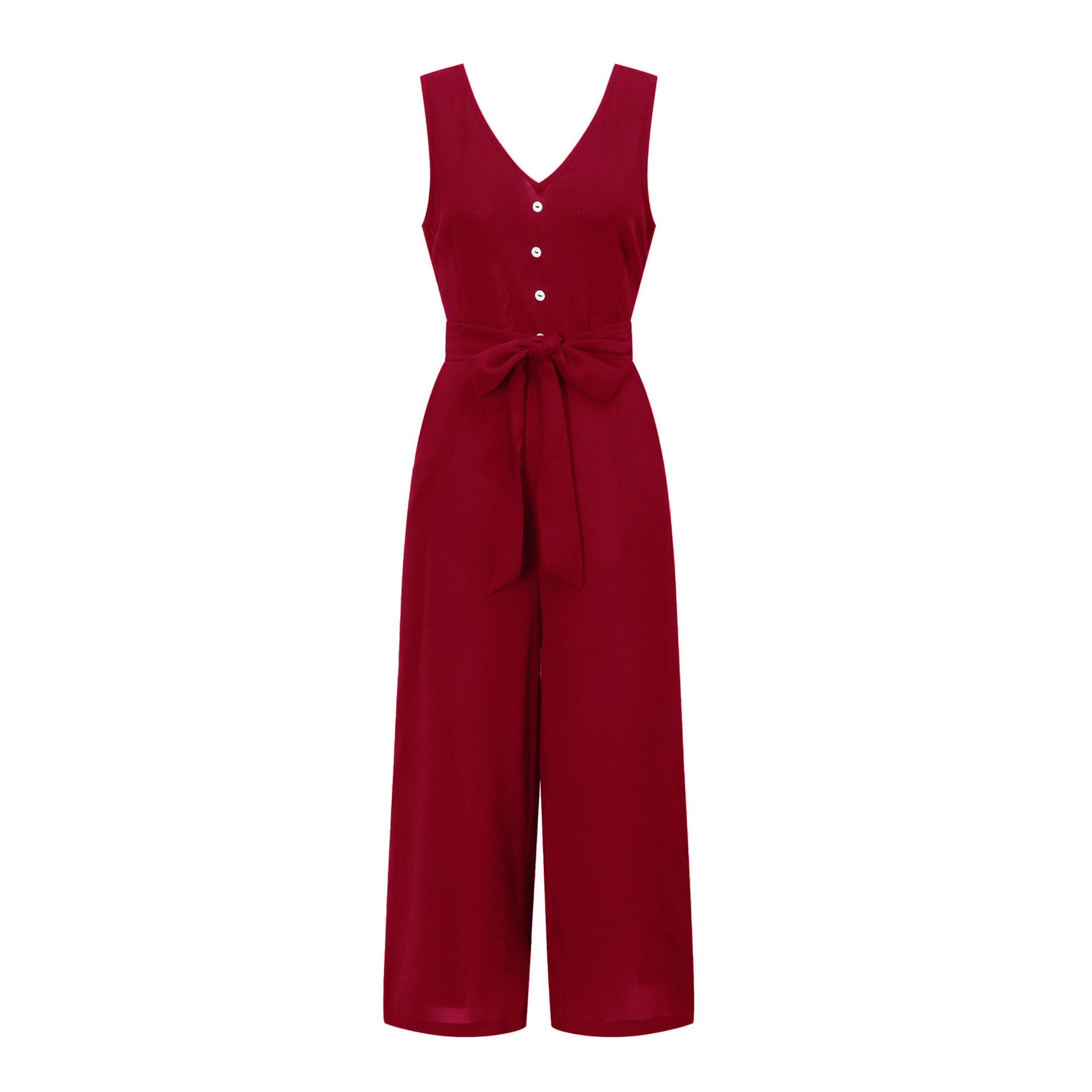 Title 13, V-neck halter buttons with belt jumpsuit