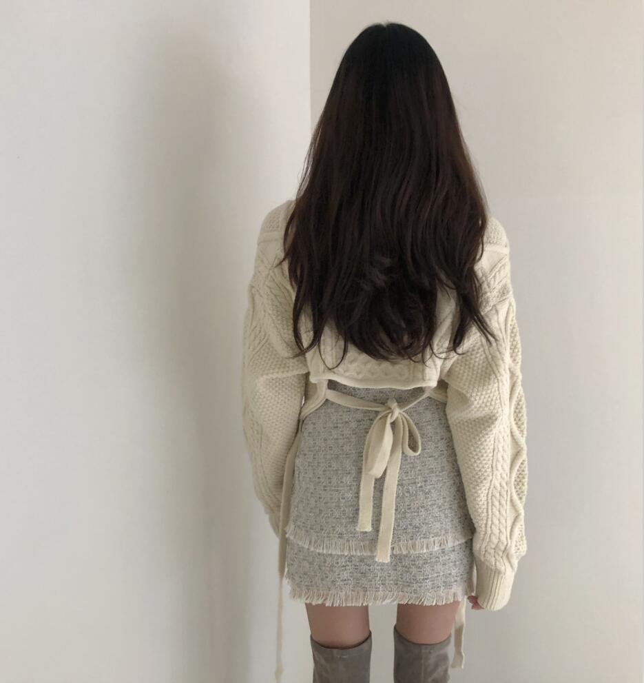 Title 1, Naughty Cute Twist Back Tie Sweater + Tassel Skirt