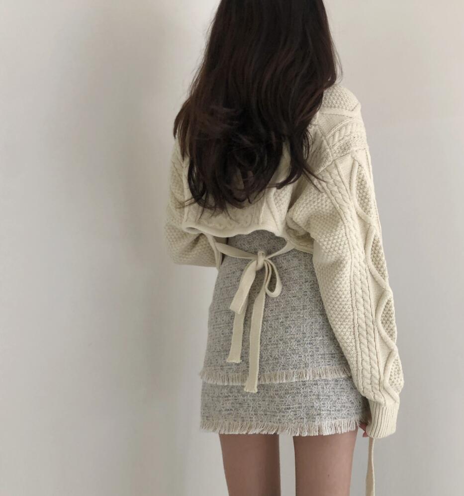 Title 2, Naughty Cute Twist Back Tie Sweater + Tassel Skirt