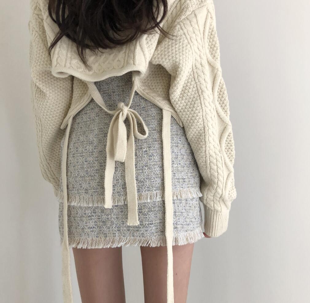 Title 10, Naughty Cute Twist Back Tie Sweater + Tassel Skirt