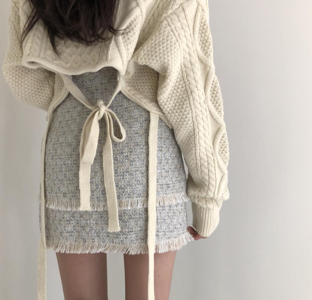 Title 13, Naughty Cute Twist Back Tie Sweater + Tassel Skirt