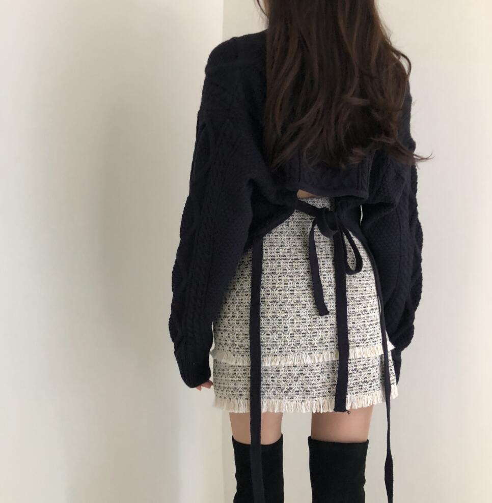 Title 14, Naughty Cute Twist Back Tie Sweater + Tassel Skirt