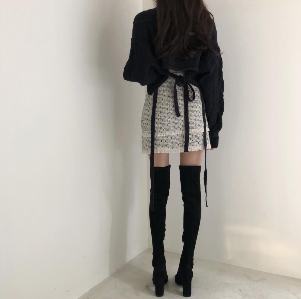 Title 16, Naughty Cute Twist Back Tie Sweater + Tassel Skirt