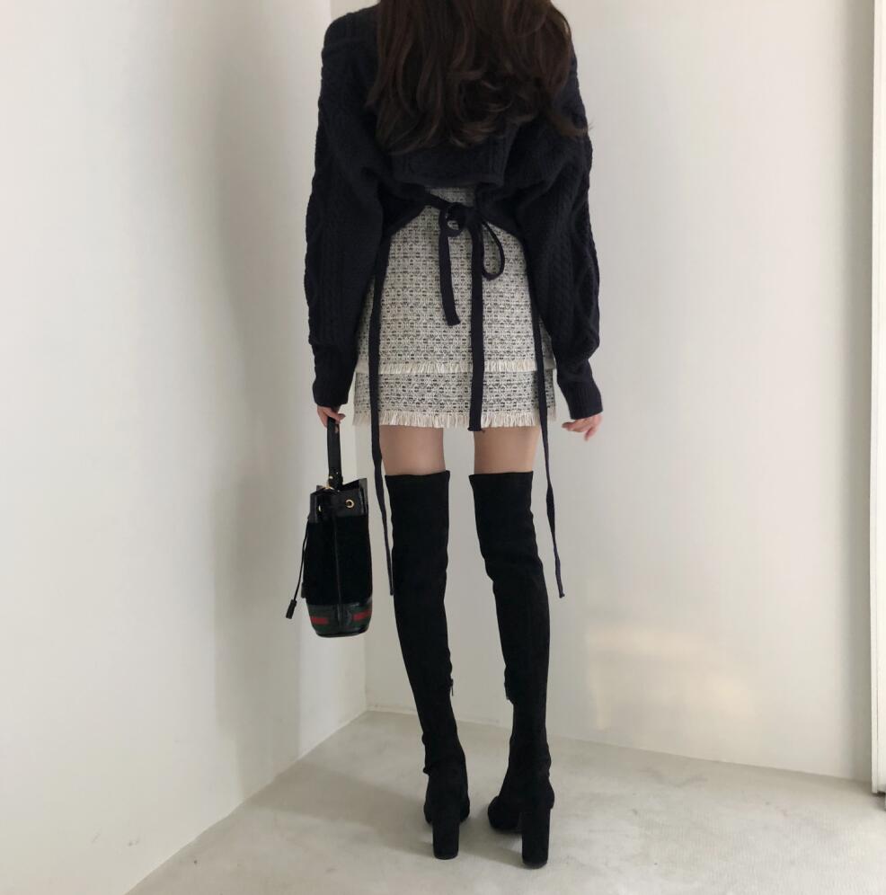 Title 17, Naughty Cute Twist Back Tie Sweater + Tassel Skirt