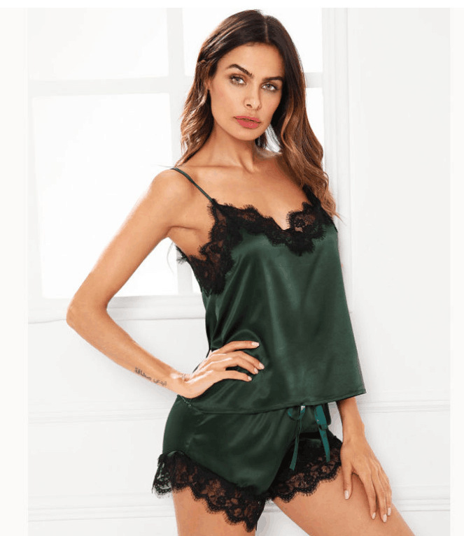 Title 2, Lace Trim Satin Sleeveless Sleepwear