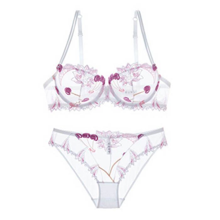 Title 5, Set reggiseno con reggiseno ricamato in rete tr...