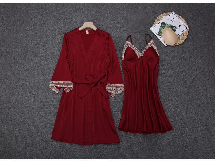 Title 1, Sexy V-Neck Pajamas Two-Piece Ice Ribbon Chest ...