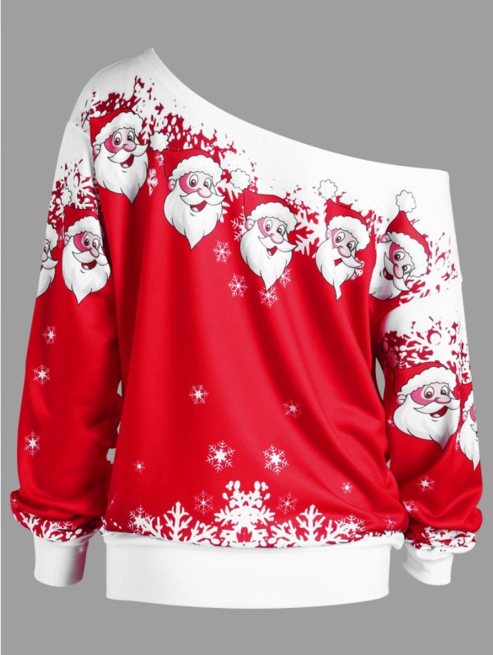 Title 15, One-shoulder Santa Claus sweater