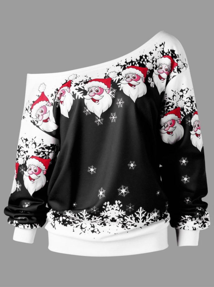 Title 16, One-shoulder Santa Claus sweater