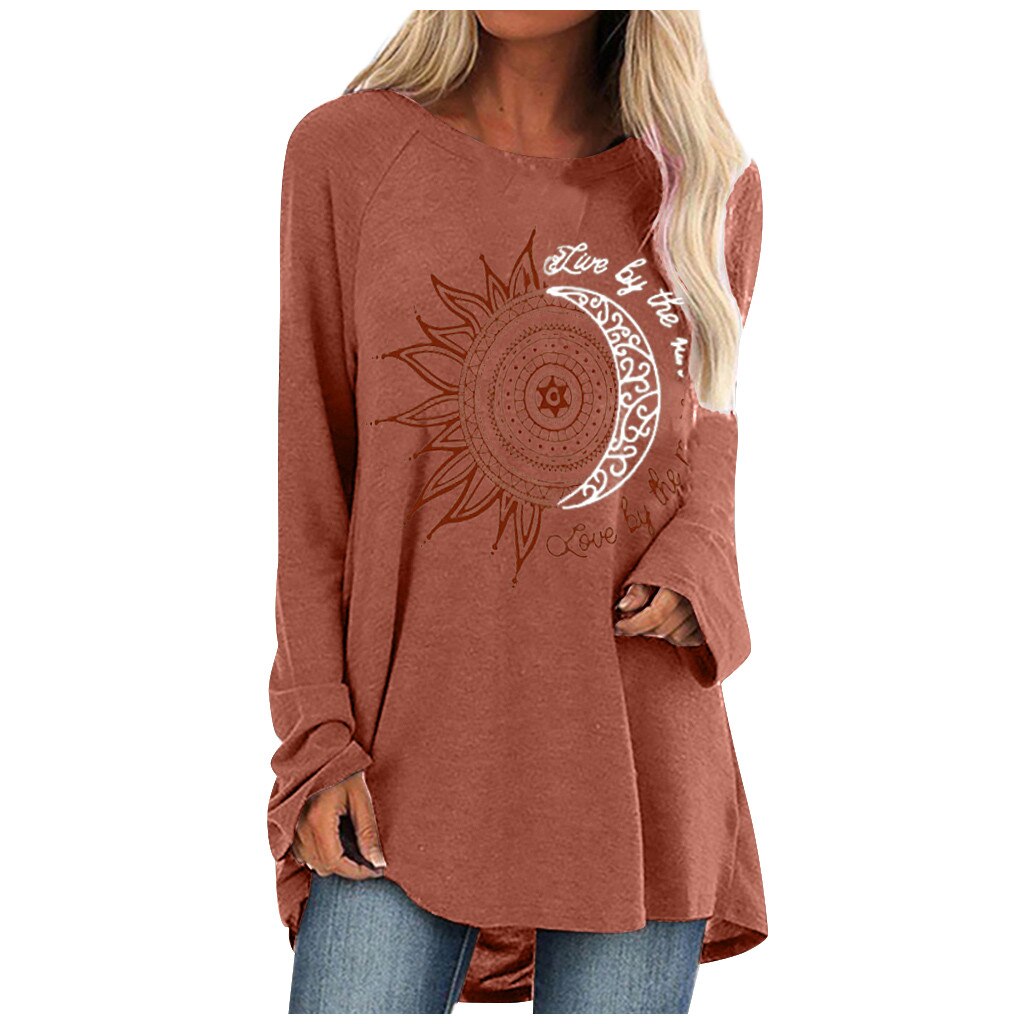 Title 3, Loose round neck sun flower letter print long s...