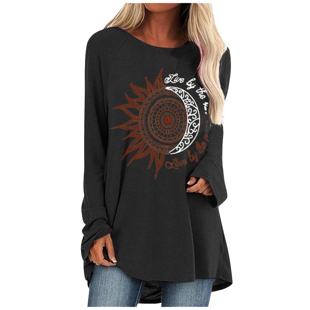 Title 4, Loose round neck sun flower letter print long s...