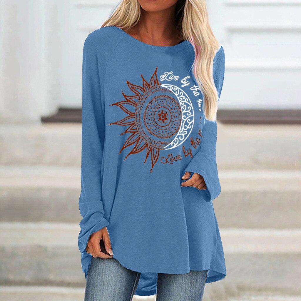 Title 9, Loose round neck sun flower letter print long s...