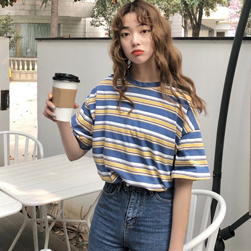 Title 5, Striped loose short sleeve T-shirt