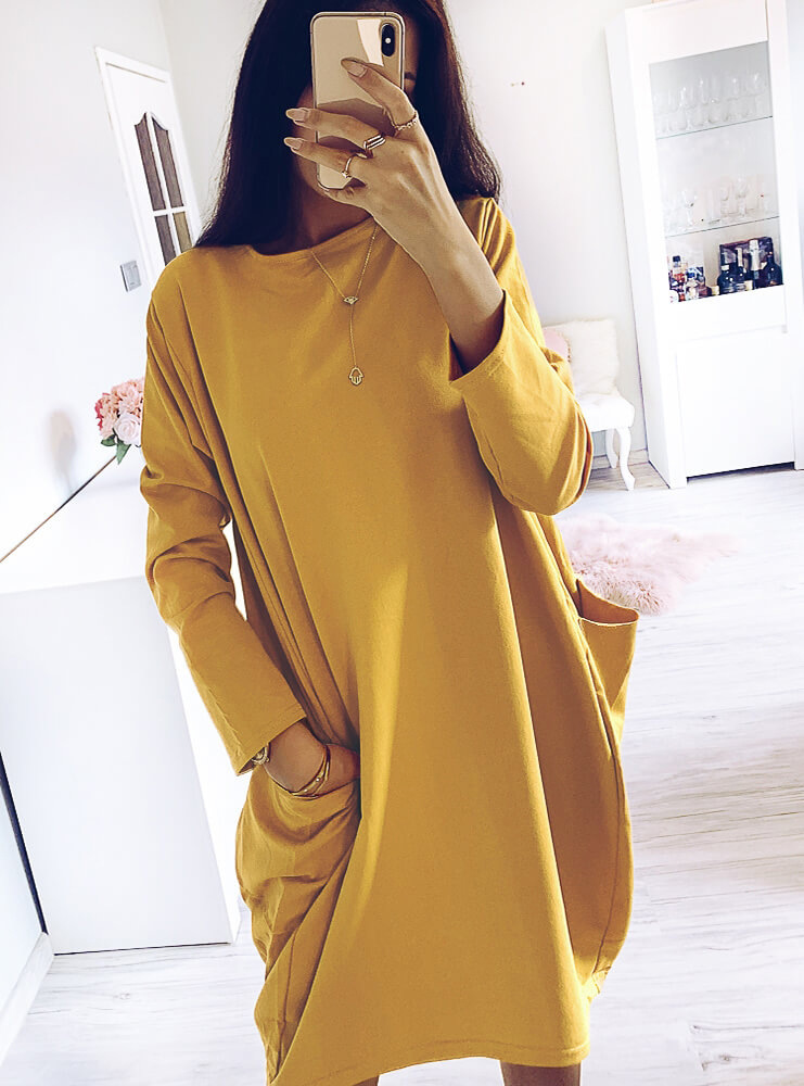 Title 3, Hot style long-sleeved loose pocket dress