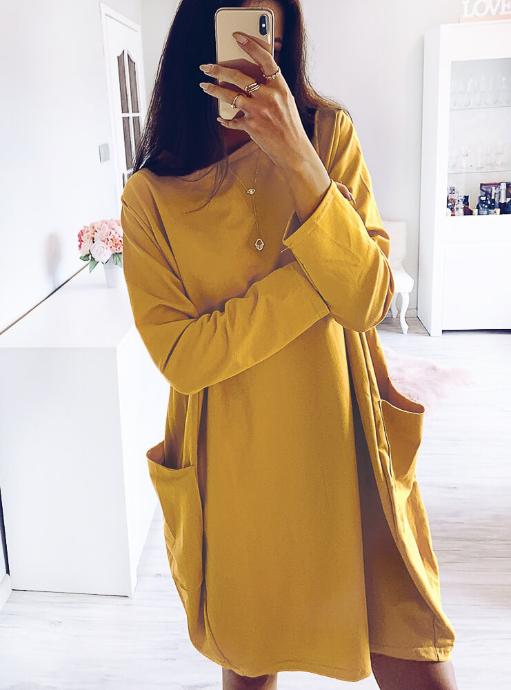 Title 4, Hot style long-sleeved loose pocket dress