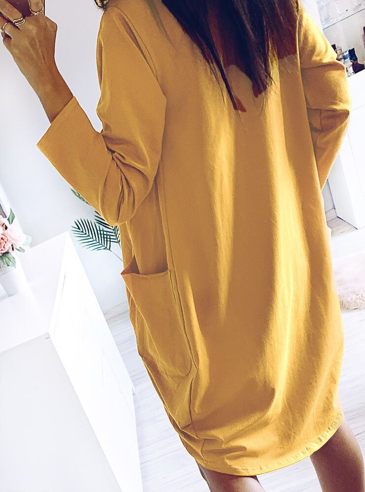 Title 5, Hot style long-sleeved loose pocket dress