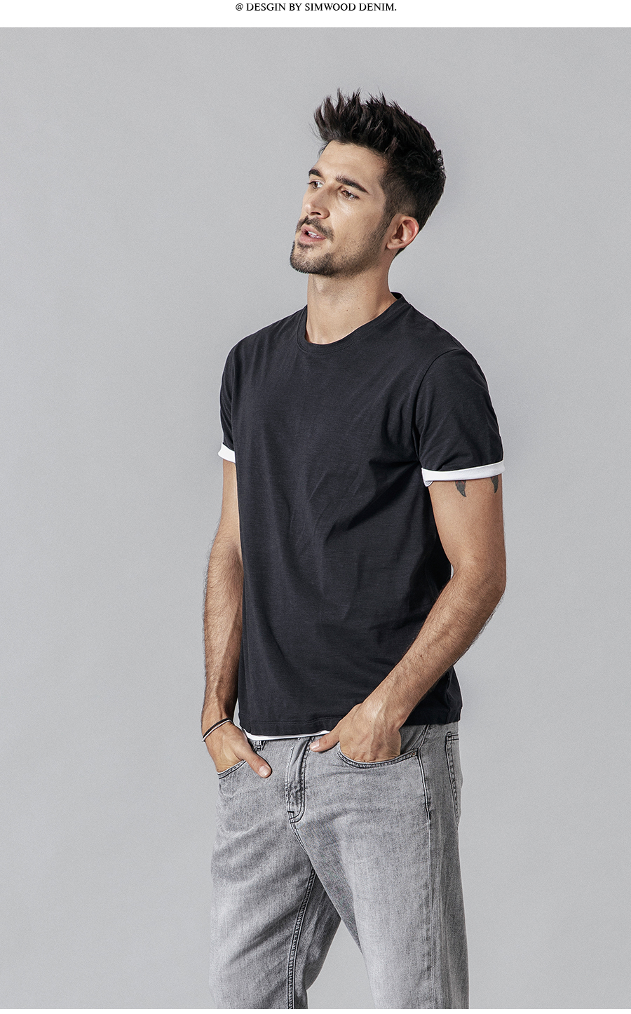 Title 6, T-shirt homme manches courtes, coutures contras...