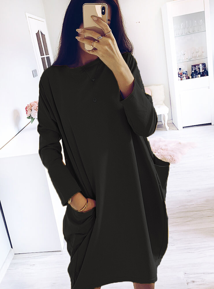 Title 6, Hot style long-sleeved loose pocket dress