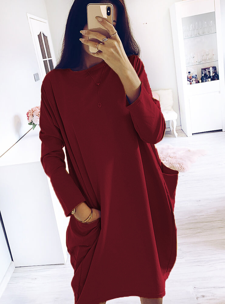 Title 7, Hot style long-sleeved loose pocket dress