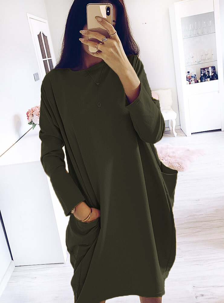 Title 8, Hot style long-sleeved loose pocket dress