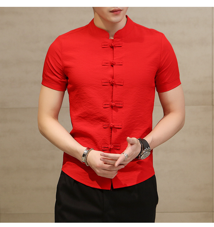 Title 2, Chinese style solid color shirt for men, elegan...