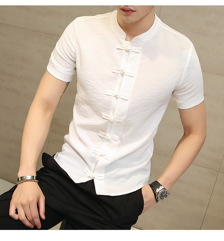 Title 4, Chinese style solid color shirt for men, elegan...