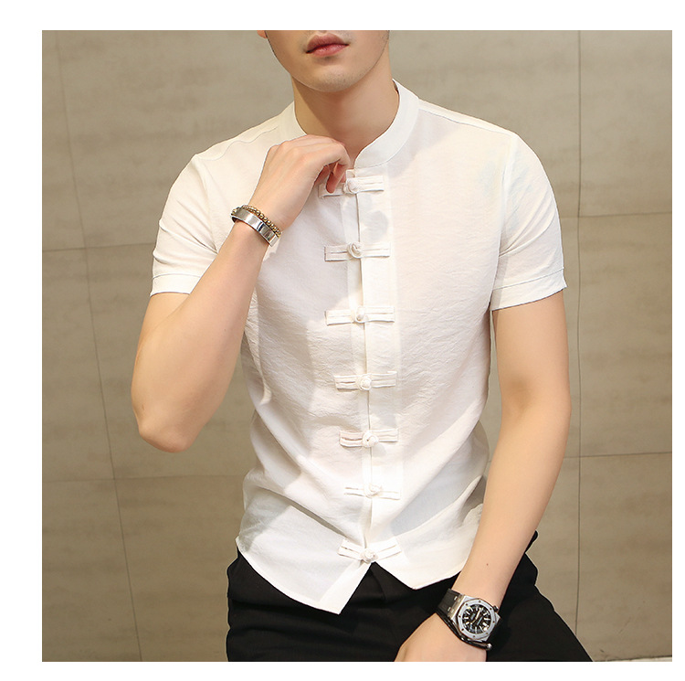 Title 5, Chinese style solid color shirt for men, elegan...