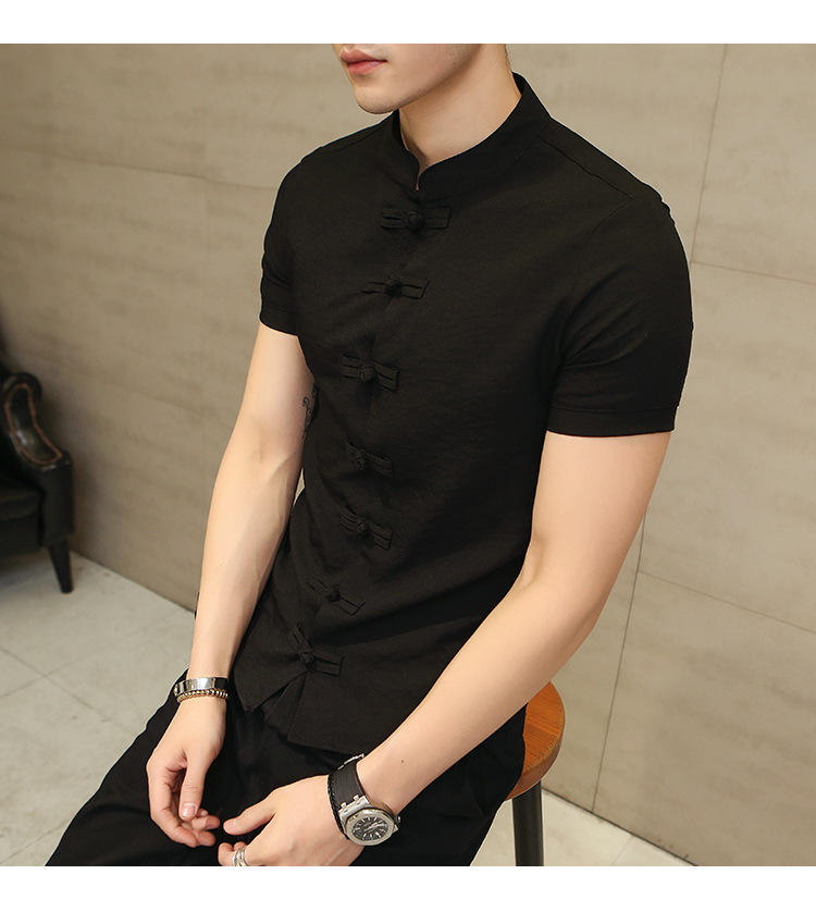 Title 7, Chinese style solid color shirt for men, elegan...