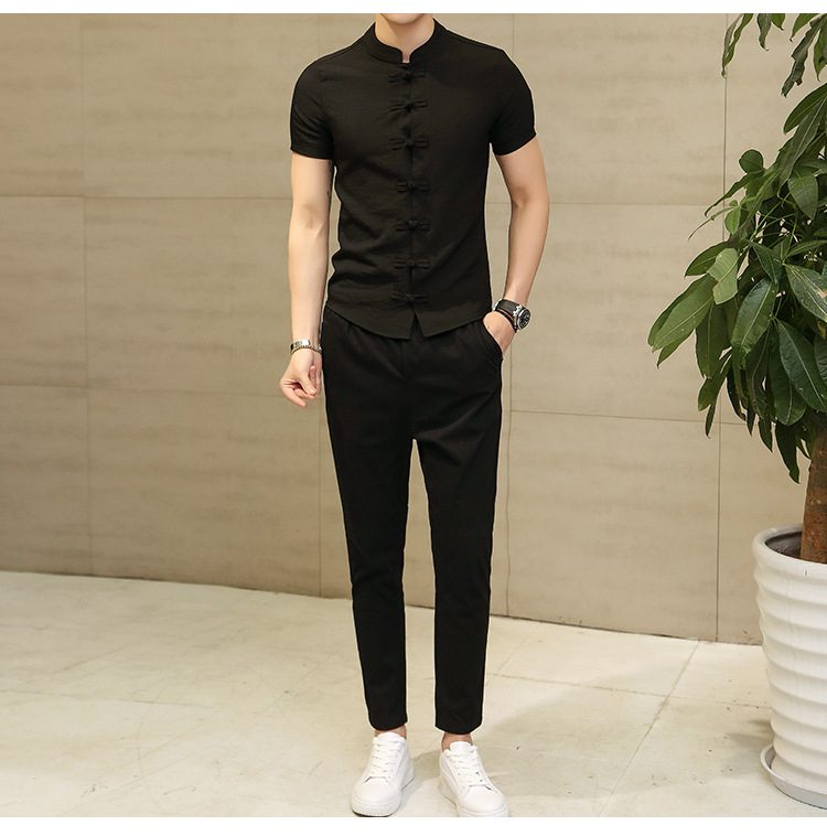 Title 8, Chinese style solid color shirt for men, elegan...