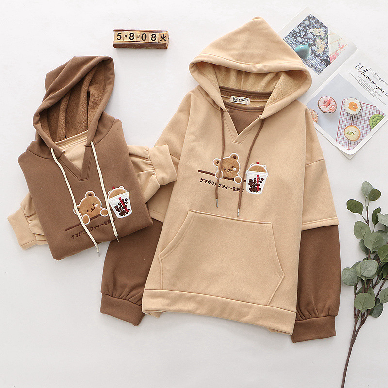 Title 3, College Style Embroidery Milk Tea Bear Cashmere...