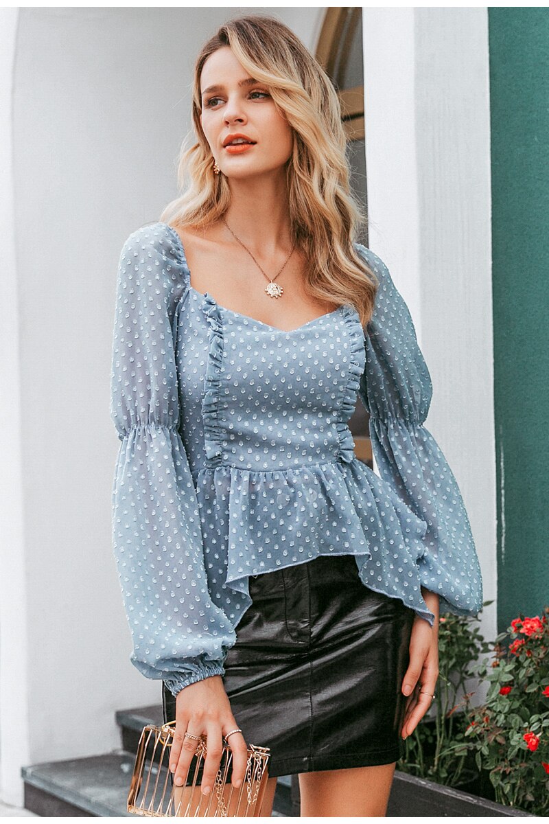 Title 2, Lantern Square Neck Lace Up Blouse